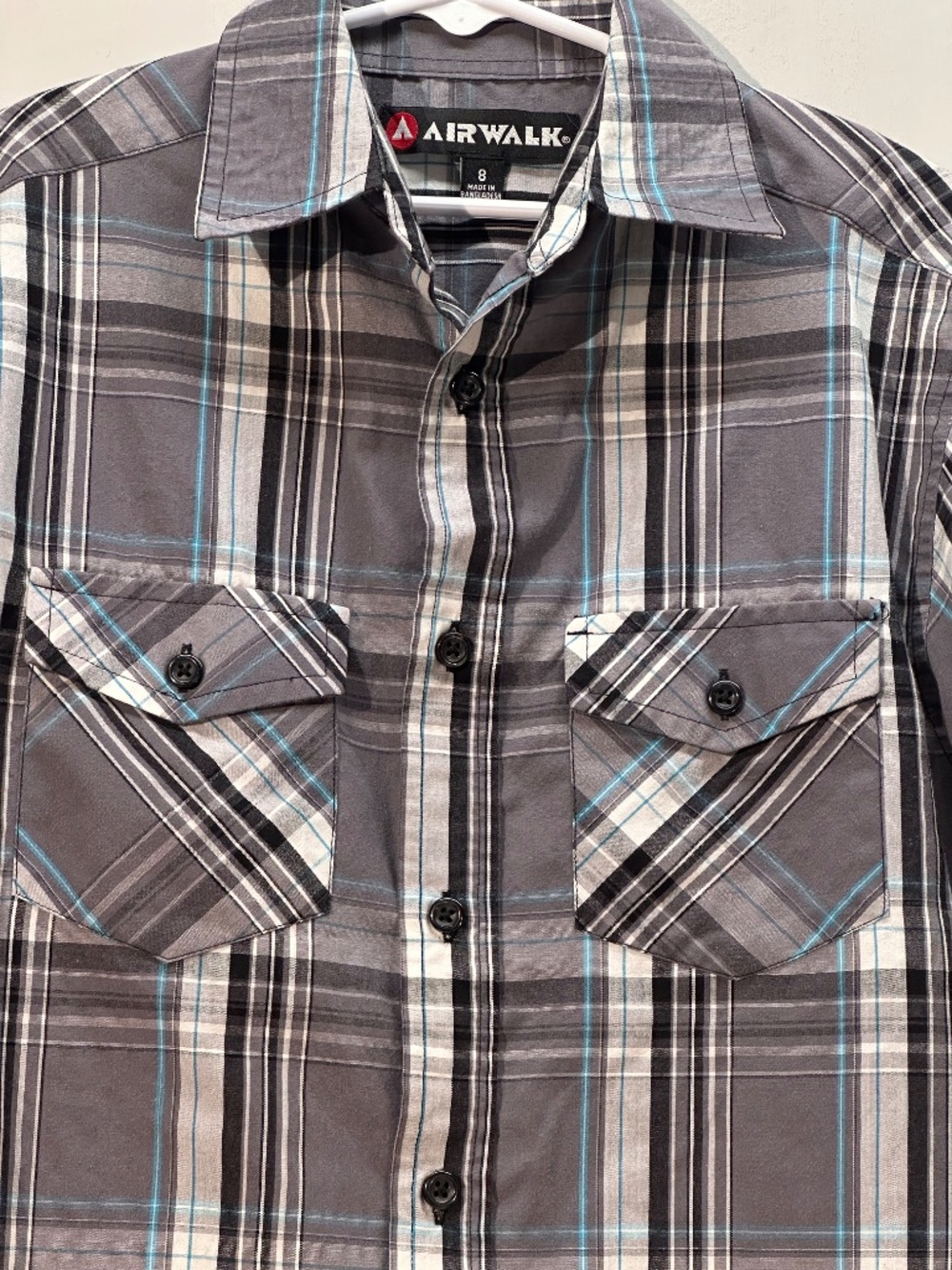 Boys Airwalk Collared Button Up Plaid Shirt, sz 8 (SGDC51)